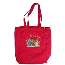 Vintage Longaberger Red Tote Bag With Gingerbread Embroidery  Double Handles