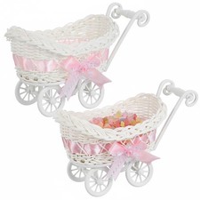 2 St&uuml;cke S&uuml;&szlig;igkeitenkorb in Kinderwagenform niedliches Design f&uuml;r Geburt, Taufe