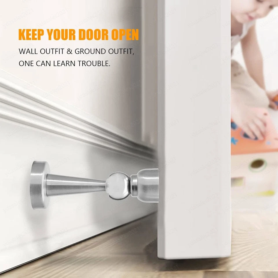 Stainless Steel Magnetic Door Stop Home Door Holder Stopper Wall Floor Mount Lot - Image 2 of 4