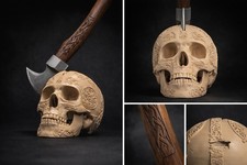Wikinger Axt mit Sch&auml;del &ndash; echtes Highlight / Unikat