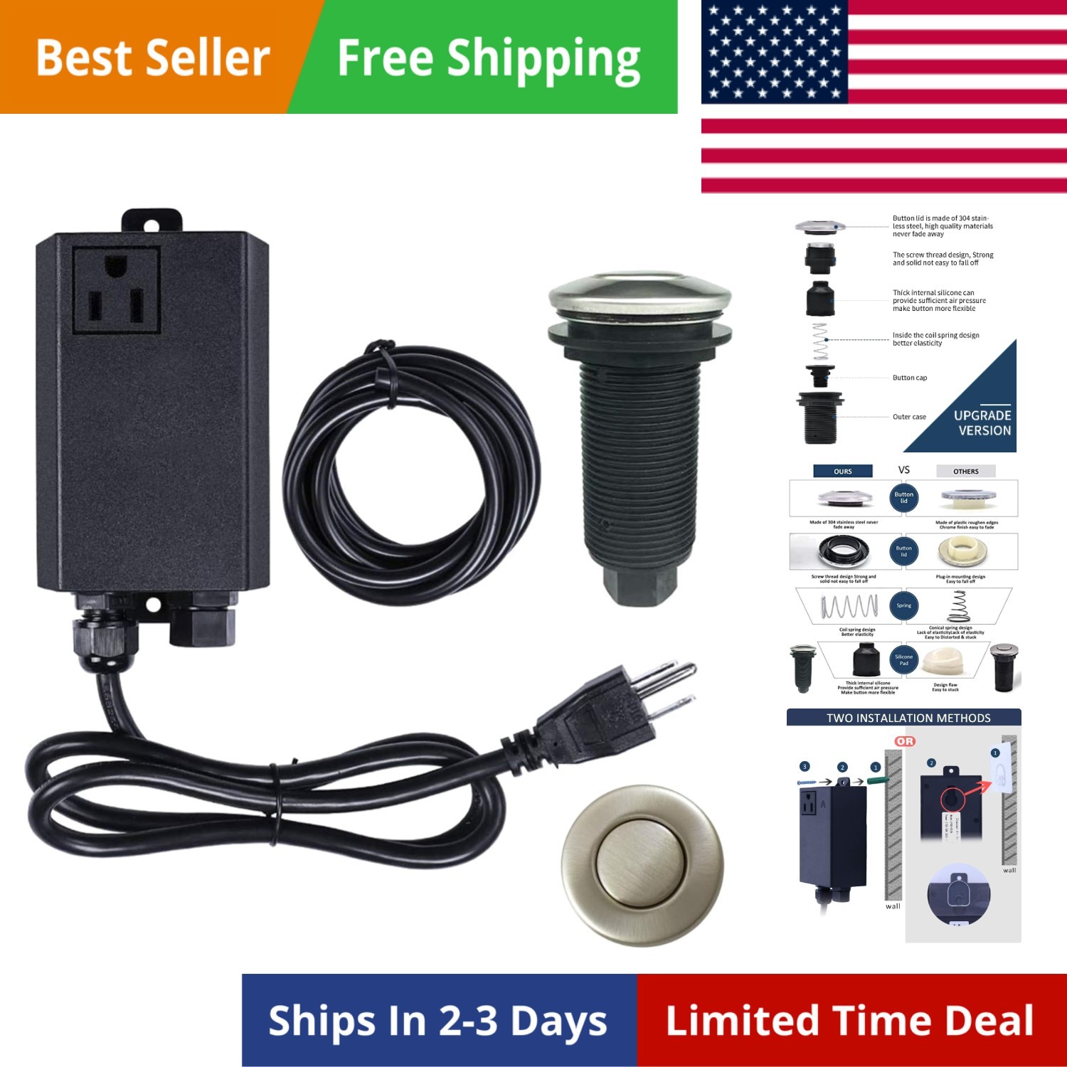 Garbage Disposal Air Switch Kit, Sink Top Switch, Brushed Ni