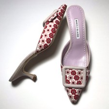 Manolo Blahnik Maysale Red Floral Pink Suede ...