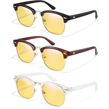 3 Pack Night Vision Blue Light Glasses Men Women Night Driving Anti Glare Yel...