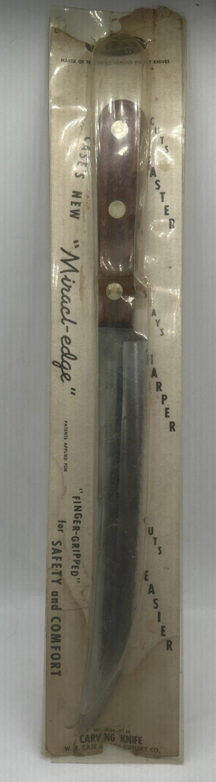 NEW CASE XX M 284-9" Serrated Miracl-Edge Carving Knife Finger Groove Wood