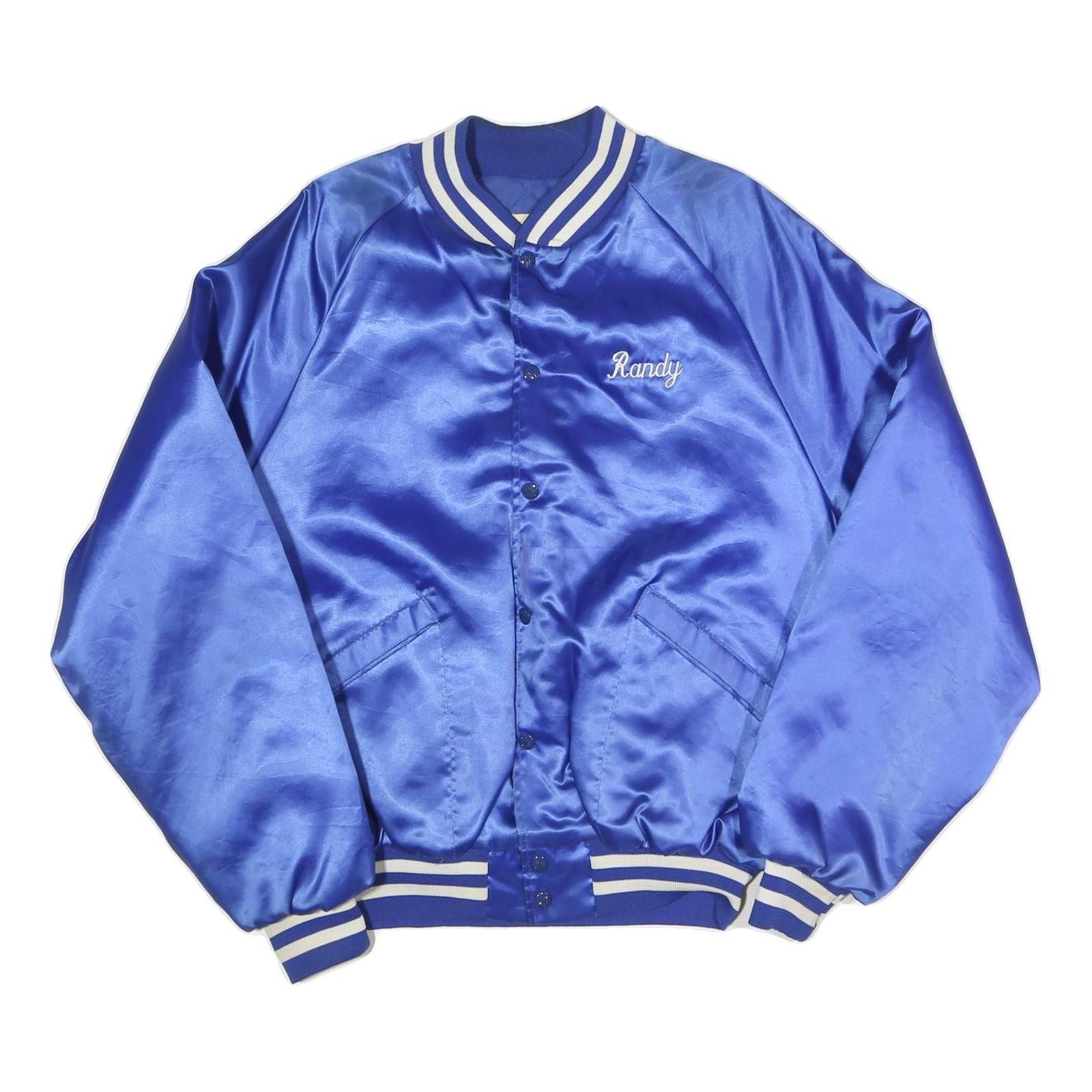 Chaqueta Varsity Azul Satin Botones Hombre L Retro USA Flint Michigan