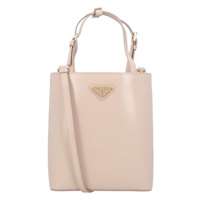 Prada Triangle Logo Leather Tote Bag Damen Tasche in Beige