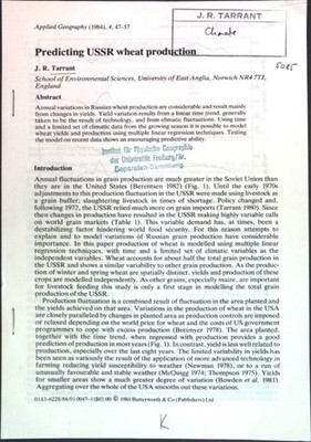 Predicting USSR wheat production; Tarrant, J. R.: