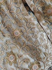 Pakistani Net Sequin Beige Embroidered Salwar Kameez Set with Dupatta