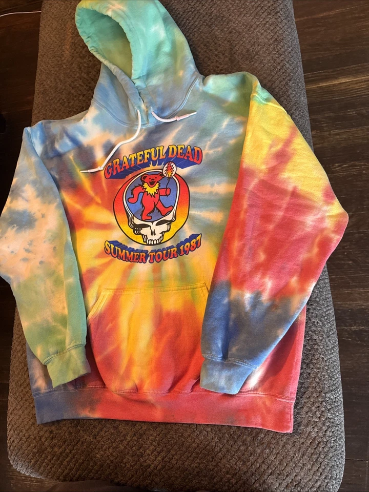 Grateful Dead 连帽衫男式中号领带染料夏季巡回赛 1987 摇滚乐队运动衫 — 第 4/4 张图片