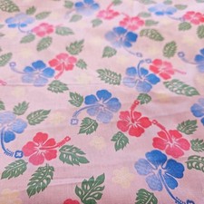 Tropical Floral Cotton Fabric Pink Mook Hibiscus Summer Shirting By the Yard
