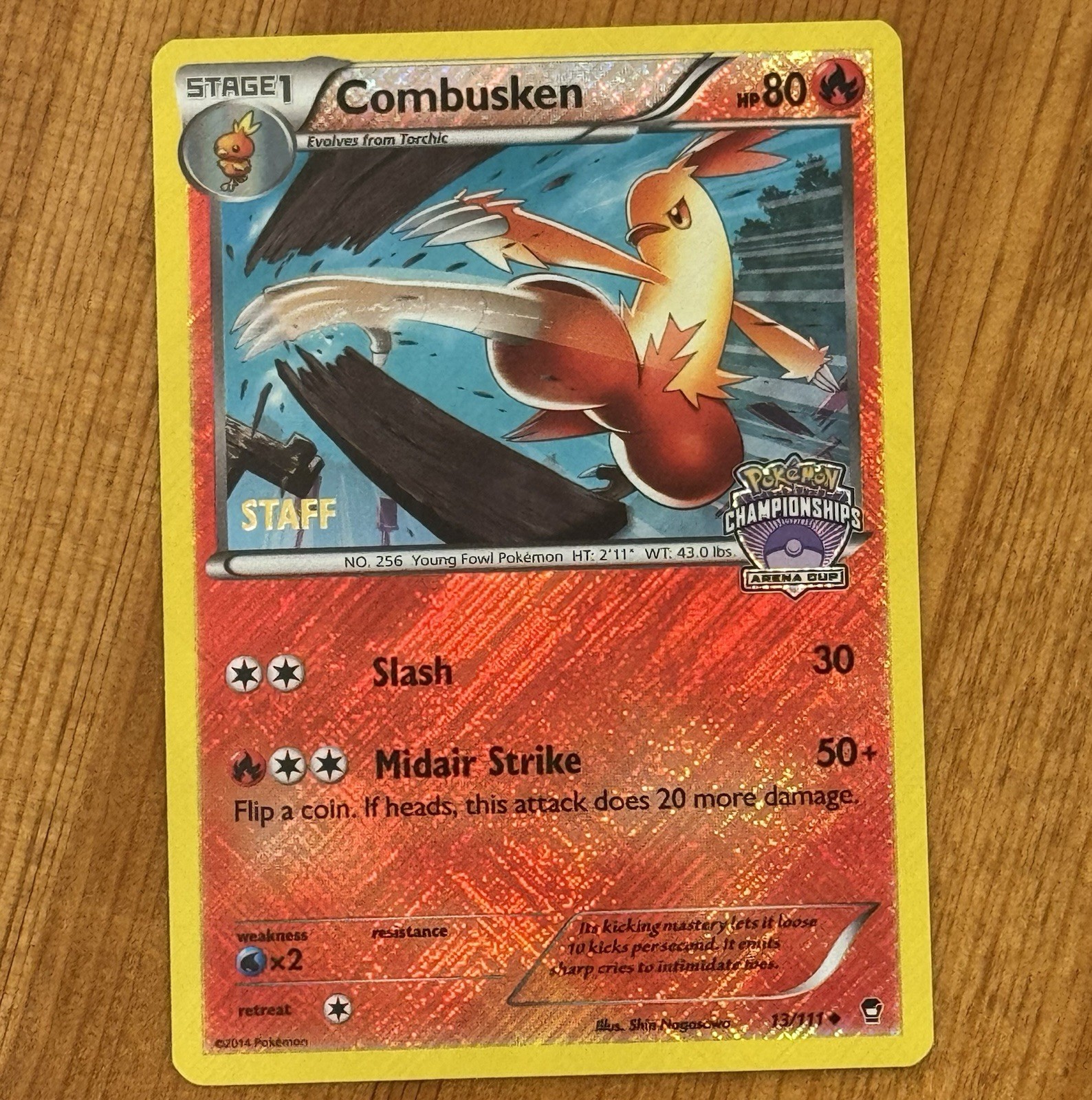 Combusken 13/111, LP, STAFF, Arena Cup Pokémon League Championships Promo X Holo