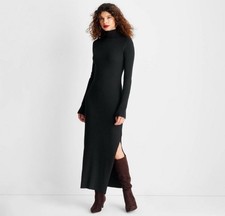 Future Collective Women's Long Sleeve Ribbed Maxi Dress Black Size 2X