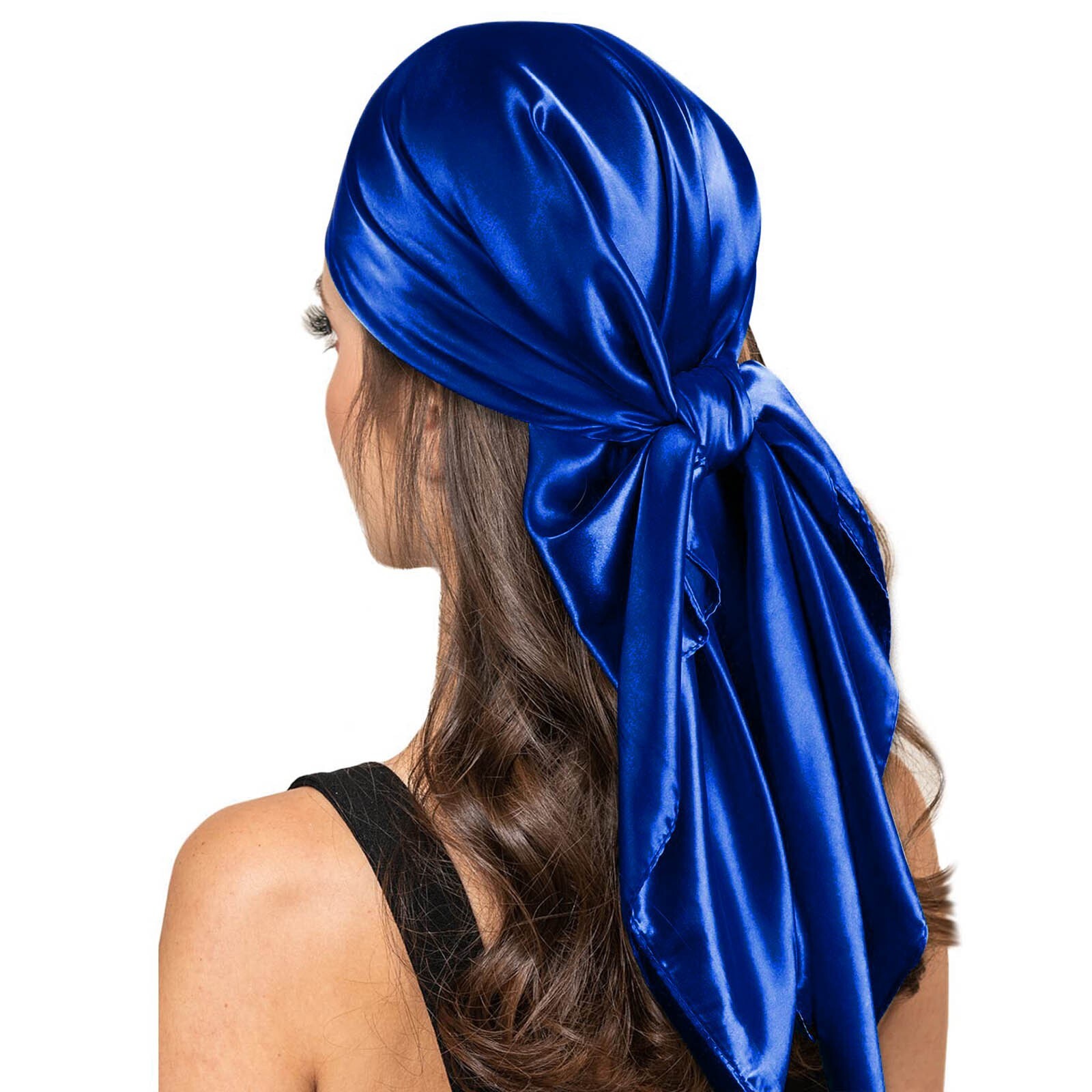 Women Solid Color Satin Square Head Scarf Neck Scarves Hair Bandana