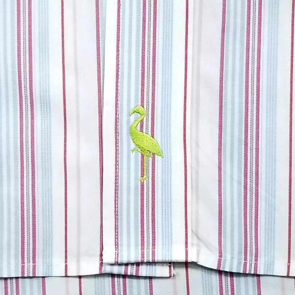 TAILORBYRD 纽扣正装衬衫 - XL 白色红色蓝色条纹 - 翻盖袖口 — 第 3/4 张图片