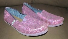 TOMS Youth Classic Sparkle Glitter Pink Flats Slip-on Shoes Size Y5.5 Y 5.5