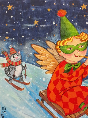Christmas Elf handpainted acrylic on a canvas, Unframed - Picture 2 of 9