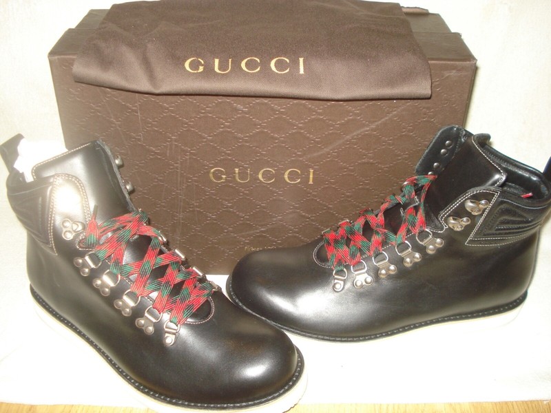 100% AUTHENTIC NEW MEN GUCCI NEW COMBAT/BIKER BLACK BOOTS UK 9/US 10