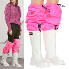 37& 37.5 NEW $1280 PRADA White Leather WATERPROOF PINK NYLON LOGO GAITER BOOTS