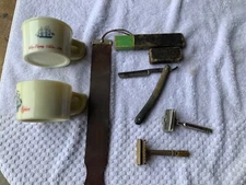 Lot of Vintage SHAVING -2 Safety  Shaving Razors, STRAP, 2 CUPS, STRAIGHT RAZOR