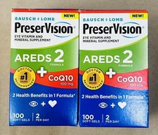 2 BOXES Bausch+Lomb PreserVision AREDS 2 Formula 100 Softgel Exp 12/26+