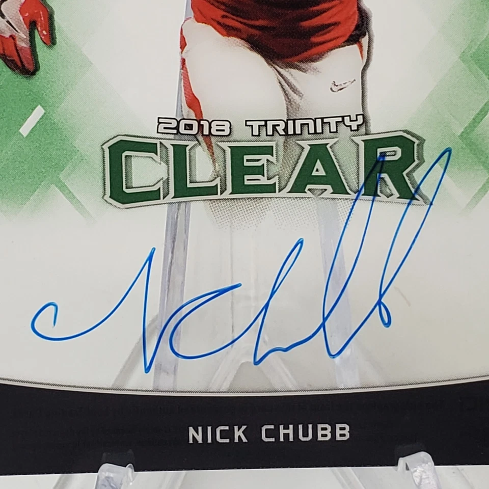Nick Chubb 2018 Leaf Trinity Clear Green 2/10  Rc On Card Auto - Image 2 of 4
