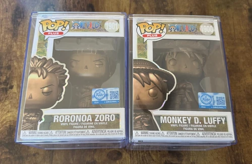 Funko POP! One Piece Roronoa Zoro & Monkey D. Luffy  Bronze Statue Set w/protect