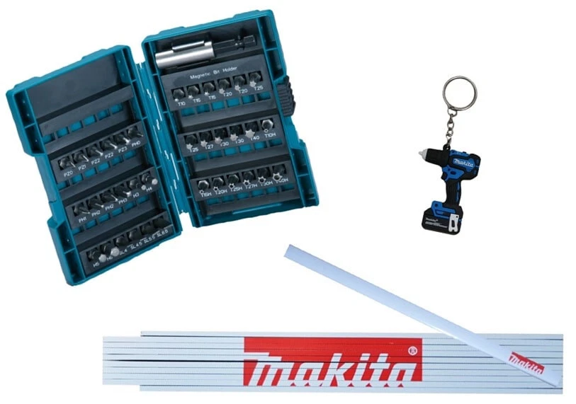 Makita FanSet Zollstock Bleistift Bit Set 37tlg. Schlüsselanhänger 