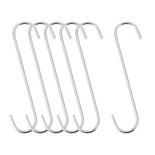 S Hanging Hooks, 8inch Extra Long Steel Hanger, Multiple Use, Silver Tone, 6Pcs