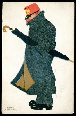 Artist- GYORI ARANKA Postcard 1910s Hungary Man with Umbrella