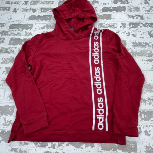 Adidas Hoodie Women Medium Red White Sweatshirt Sweater Spell Out Ladies Gym