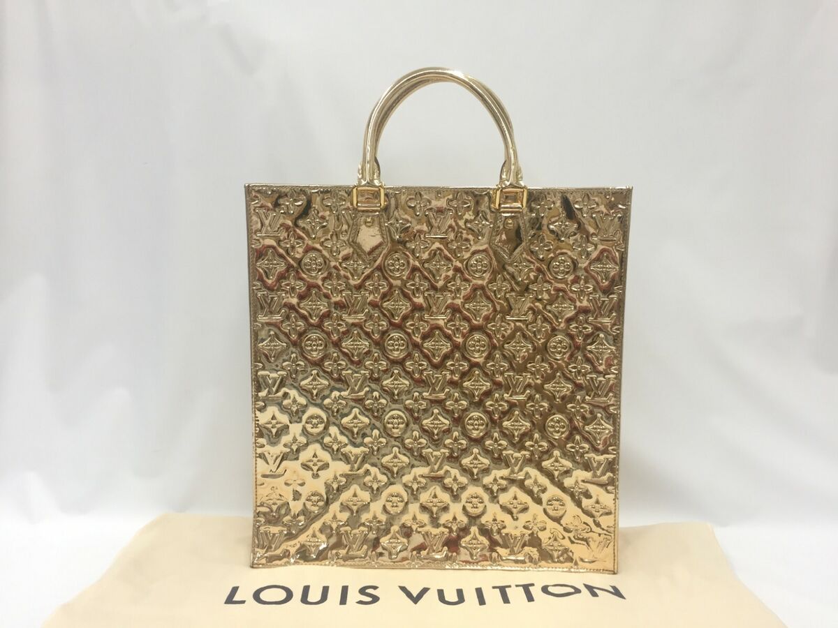Auth Louis Vuitton Sac Plat GOLD tone Monogram Mirror Tote Auth Louis Vuitton Sac Plat GOLD tone Monogram Mirror Tote
