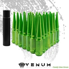 20 Pc Ford | 14x2.0 | Candy Lime Green Metal Spike Lug Nuts Aftermarket Wheels
