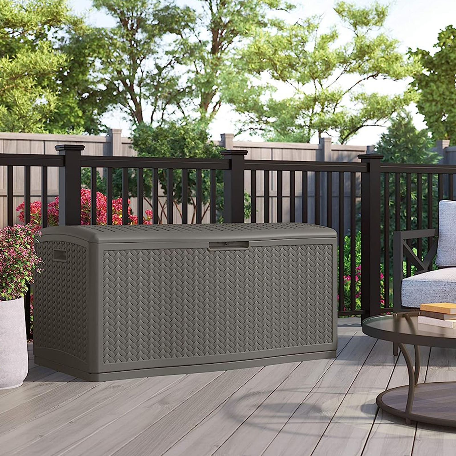 Suncast 124 Gallon AllWeather Outdoor Herringbone Storage Deck Box