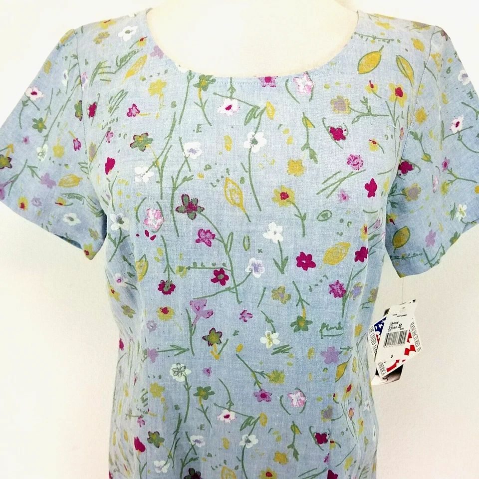 Vtg 80s 90s CAROL ANDERSON Blue Multi Linen Blend Floral Maxi Dress Size 8 NWD * - Image 4 of 4