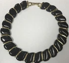Vintage 80's Black Lucite and Gold Tone Choker Necklace Costume Jewelry