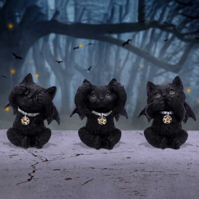 Three Wise Vampuss Cat See No Hear No Speak No Evil Figur Ornament Neu OVP