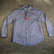 CHAPS Stretch Collar Navy Blue Rare Design Dress Shirt, Size Large NEW