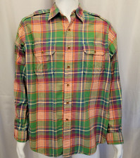 Polo Ralph Lauren shirt mens XL plaid green purple epaulettes 100 cotton VTG