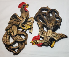 VINTAGE MILLER STUDIO CHALKWARE BIRDS Rooster WALL PLAQUE SET 1965