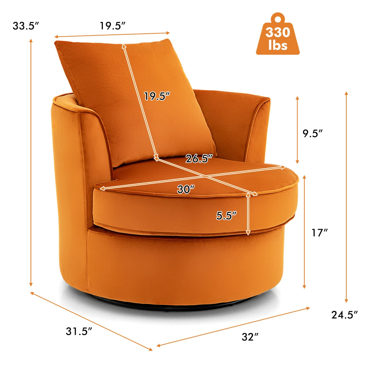 Orange swivel cheap barrel chair