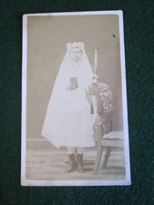 CDV - Young Girl in White Dress  Veil for First Communion 