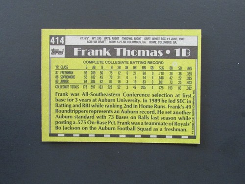 1990 Topps Frank Thomas Rookie Card #414 1st Listing - Bild 2 von 2