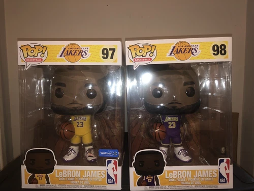 2-Funko Pop’s NBA Lebron James #97 & #98 Lakers 10” Inch Purple & Yellow Set.