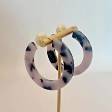 Earrings Large Hoops 4.5CM Marble Resin Pearl Screwback Chunky New White Black