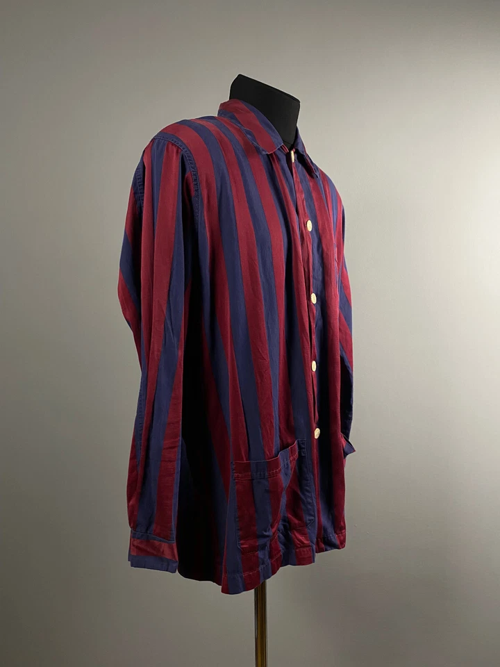 Camisa bata pijama vintage Burberrys para hombre azul borgoña a rayas talla 42 S-M Foto 3 de 4
