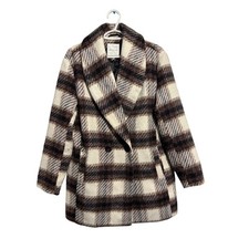 Anthropologie Avec Les Filles shawl collar plaid wool pea coat womens medium