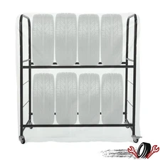 Adjustable Rolling 8 Tire Rack Garage Storage W/ Wheel For Home Workshop Garage
