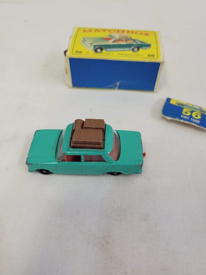 Caja de cerillas vintage verde Fiat 1500 Nº 56 con caja hecha en Inglaterra por Lesney 1:64 Foto 4 de 4