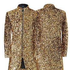 Veste De Performance En Paillettes Or Mi-Longue Pour Homme Soirée Fête Banquet
