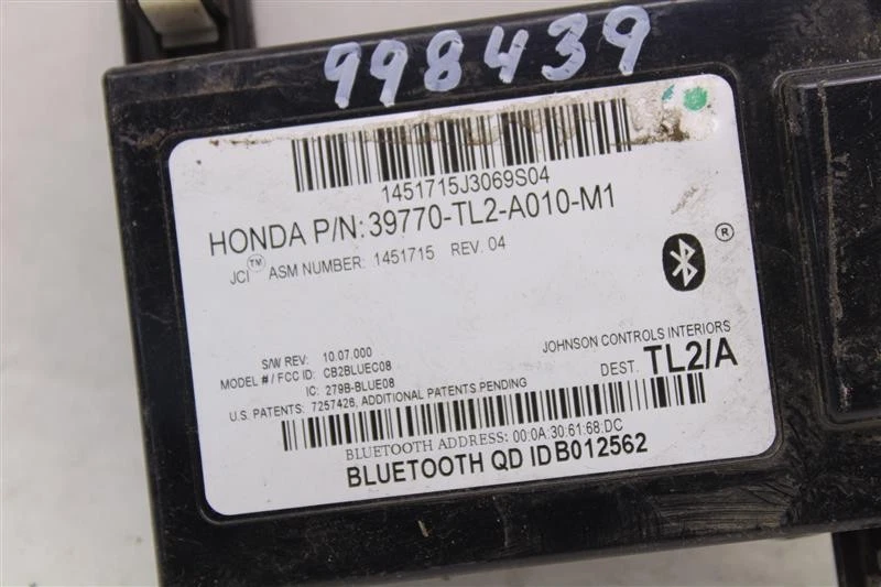 COMMUNICATION BLUETOOTH CONTROL MODULE COMPUTER Acura TSX 2009 09 998439 - Image 4 of 4